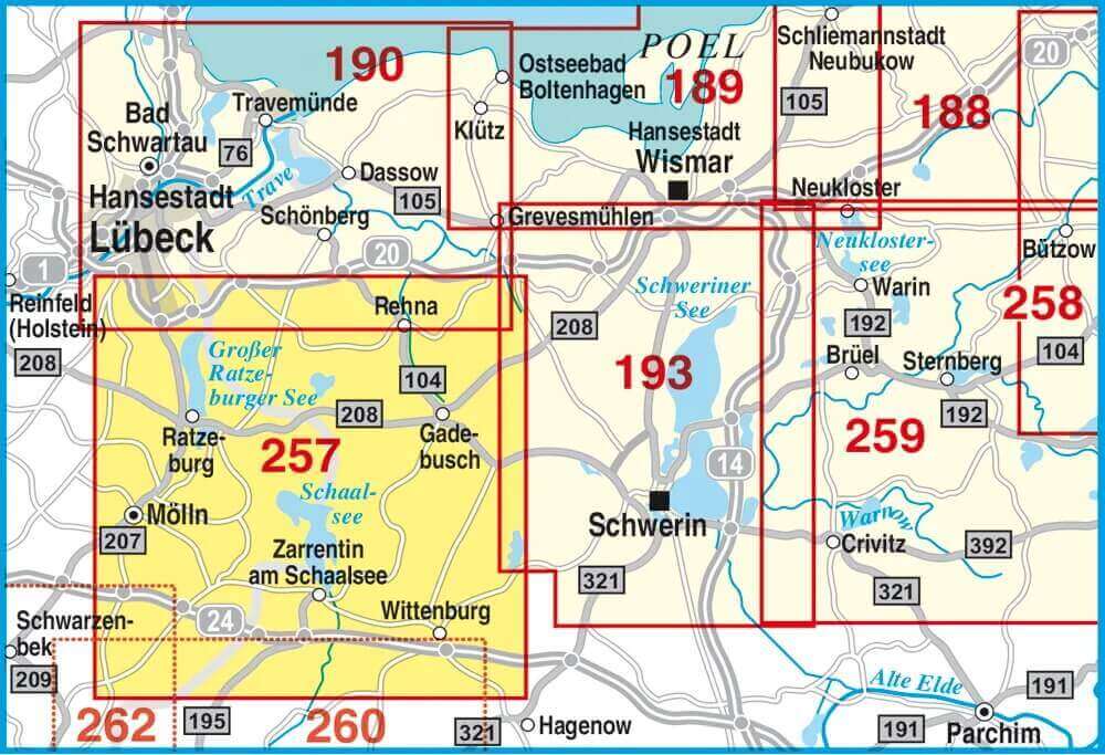 Rad- und Wanderkarte Schaalsee, Ratzeburg, Mölln und Umgebung